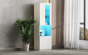 English Elm ON-TREND High Gloss LED Storage Cabinet with Acrylic Door, Tempered Glass Shelves & Anti-Tip Safety White N721P192842K