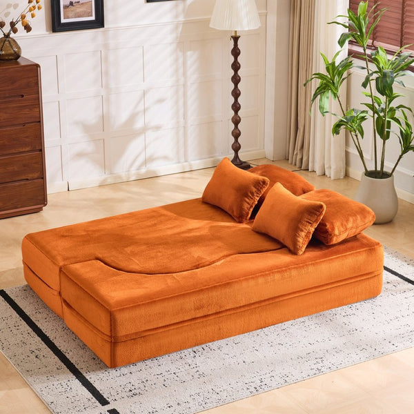 English Elm Large Plush Floor Sofa Foldable Foam Mattress with Pillows for Living Room Lounge W3612P440208