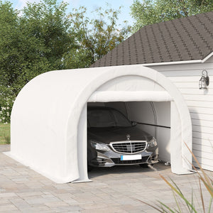 English Elm Outsunny 10x16 Portable Carport Steel Frame Pe Canopy Shelter for Vehicles Gear White W2225P200868