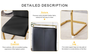 English Elm Table Elegant Transparent Glass Dining Set - 71"X35.4" With 8 Stylish Black Pu Chairs & Gold Legs W1151S02362-GIGA