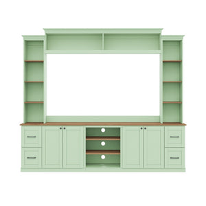 English Elm Unique Low Profile Media Console with Led Lighting Glass Shelves Fits Tvs to 105 Mint Green N721S000077M