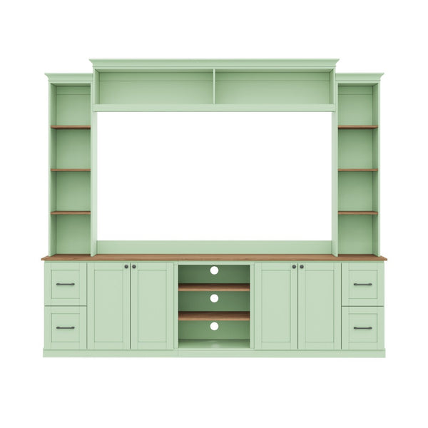 English Elm Unique Low Profile Media Console with Led Lighting Glass Shelves Fits Tvs to 105 Mint Green N721S000077M