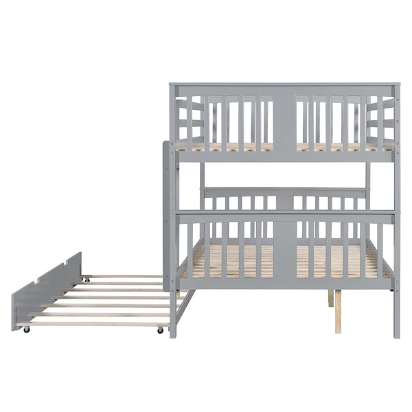 English Elm Full Over Bunk Bed with Twin Trundle Solid Pine Frame Gray Convertible LT100204AAE