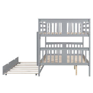 English Elm Full Over Bunk Bed with Twin Trundle Solid Pine Frame Gray Convertible LT100204AAE-1