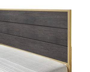 English Elm 1Pc Contemporary King Bed With Striking Headboard, Warm Wood Tones & Metallic Accents For Luxe Style B2741S00382