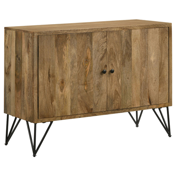 English Elm Eileen Natural Wood 2-Door Accent Cabinet with Metal Legs, Mango Grain Finish, Modern Storage Centerpiece B062P344966