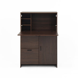 English Elm Desk Walnut Fold-Up Cabinet with Drawer & Shelves — Space-Saving Desk for Home Office Dorms, 31.5" W409P171382