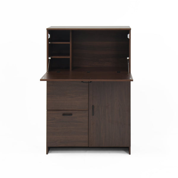 English Elm Desk Walnut Fold-Up Cabinet with Drawer & Shelves — Space-Saving Desk for Home Office Dorms, 31.5" W409P171382