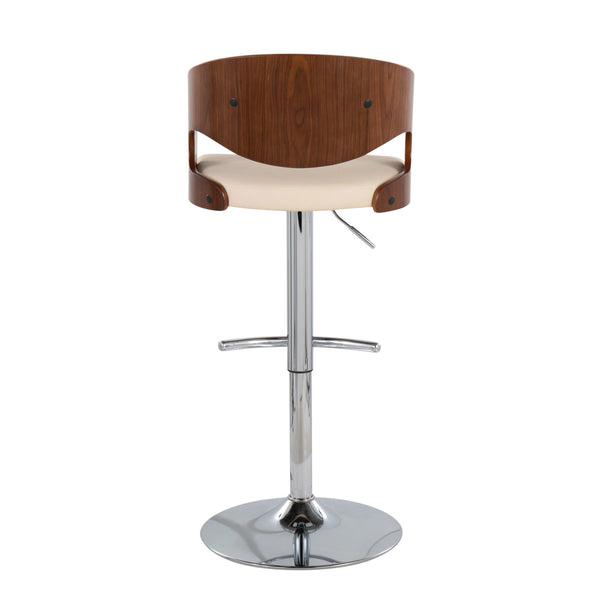 English Elm Pino Mid-Century Adjustable Swivel Barstools Set of 3 - Cream Faux Leather, Walnut Back, Chrome Base B202S00992