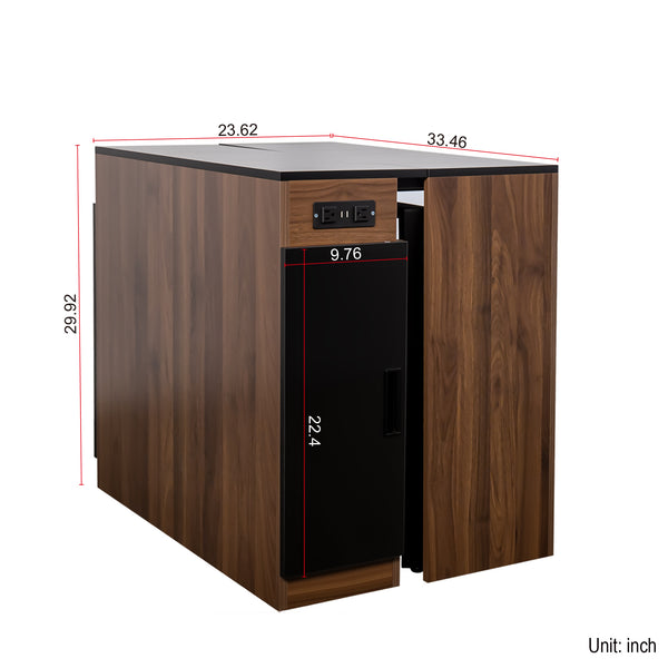 English Elm Modern Extendable Dining Table with Built-In Outlet, USB Ports & Storage, Space-Saving Console to 118" Walnut+black W331S00190