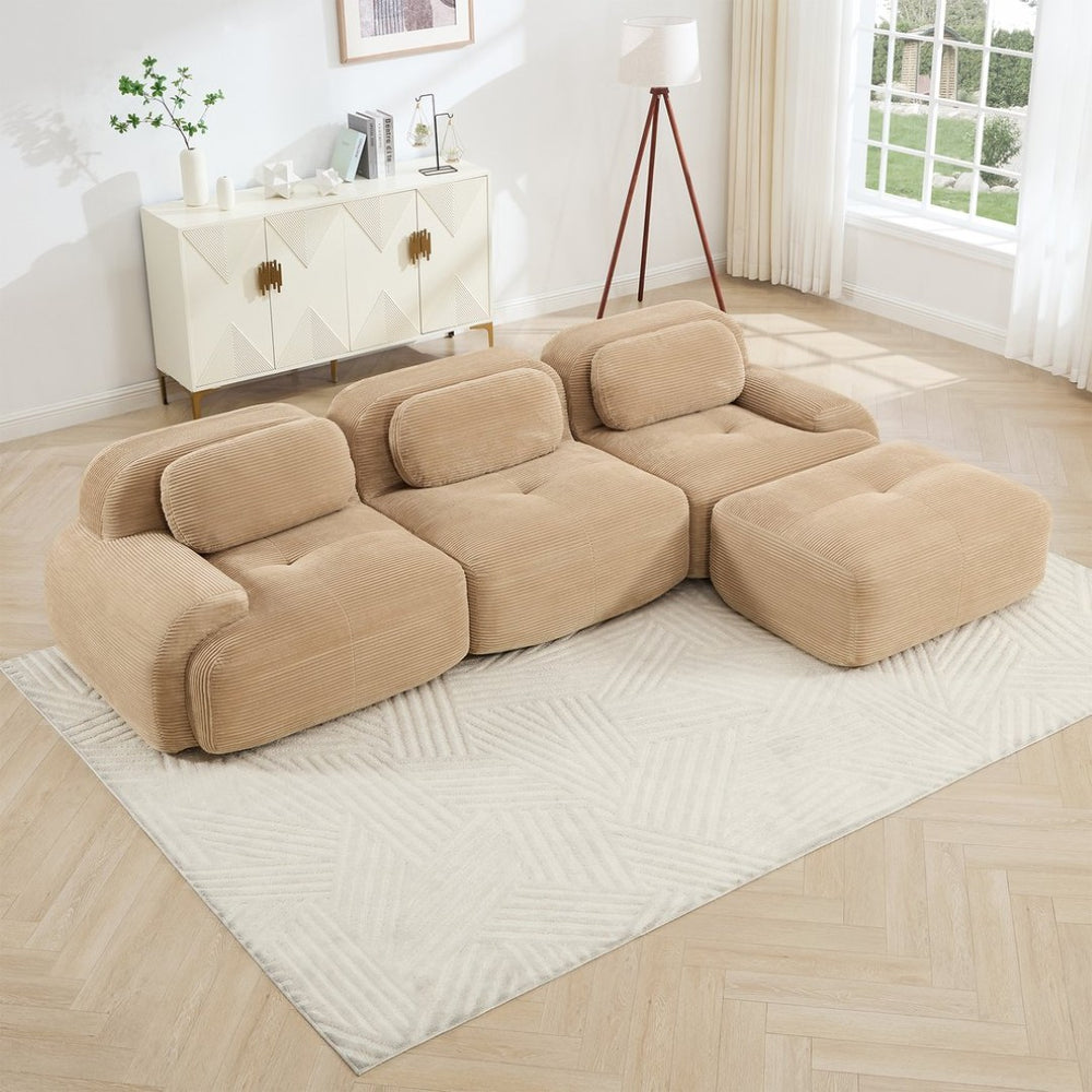 English Elm L-shaped Modular Corduroy Sectional Sofa Ergonomic Low Profile Living Room Seating Camel W714S01240