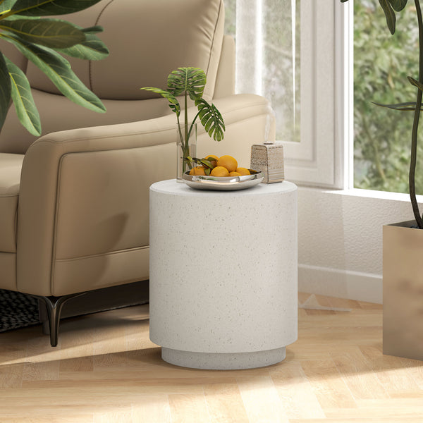 English Elm HOMCOM Terrazzo-Style Round Side Table Cream White, Water-Resistant Accent Table 19" H, 198 lb Capacity W2225P249996