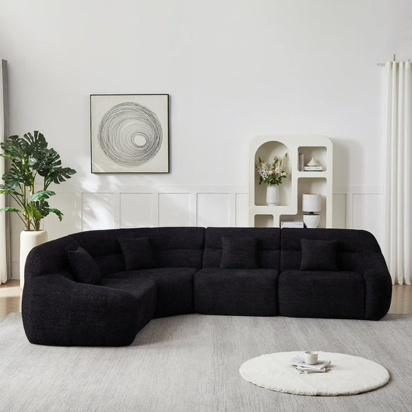 English Elm [video]123.2 Inch Chenille Modular Sectional Sofa Four Seat Cloud Cushion Living Room Black W3505S00061