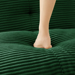 English Elm 82" Modern L-Shaped Modular Sectional Sofa with Plush Corduroy, Deep Ergonomic Seats & Movable Ottoman Green W714S01483