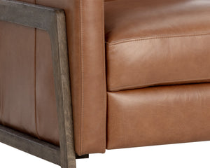 Sunpan Brandon Recliner - Luxurious Buffalo Leather Comfort with Stylish Wood Accents for Your Living Space Dark Brown, Shalimar Tobacco Leather