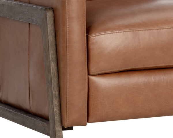 Sunpan Brandon Recliner - Luxurious Buffalo Leather Comfort with Stylish Wood Accents for Your Living Space Dark Brown, Shalimar Tobacco Leather
