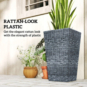 English Elm Outdoor Tall Rattan Style Column Planters Set of 3 Uv Resistant Pp with Drainage T3971P423222
