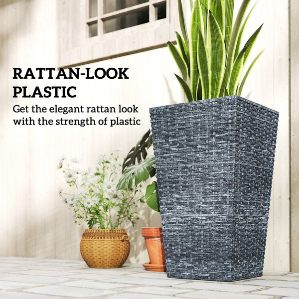 English Elm Outdoor Tall Rattan Style Column Planters Set of 3 Uv Resistant Pp with Drainage T3971P423222