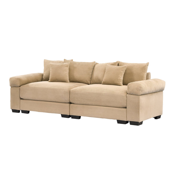 English Elm 92" Oversized Modular Sectional Couch - Cloud-Like Comfort In Soft Camel Corduroy, Ergonomic Design W714S01301