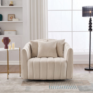 English Elm 40.1"w Velvet Swivel Barrel Chair Oversized Channel Tufted Accent Seat with Pillows W3118S00025