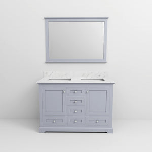 English Elm Dark Grey Double Bath Vanity 48 in. W x 22 in. D with Carrara Marble Top, Soft Close, Mirror Included, Ample Storage B2731S00642