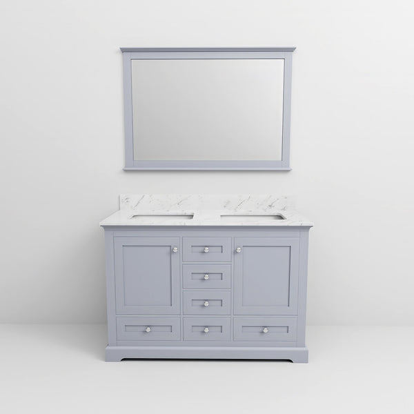 English Elm Dark Grey Double Bath Vanity 48 in. W x 22 in. D with Carrara Marble Top, Soft Close, Mirror Included, Ample Storage B2731S00642