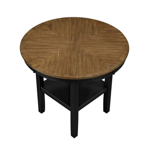 English Elm 5pc Round Counter Height Dining Set Acacia Wood Pedestal Table with Built-in Shelf B011P427921