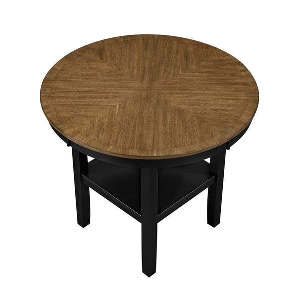 English Elm 5pc Round Counter Height Dining Set Acacia Wood Pedestal Table with Built-in Shelf B011P427921