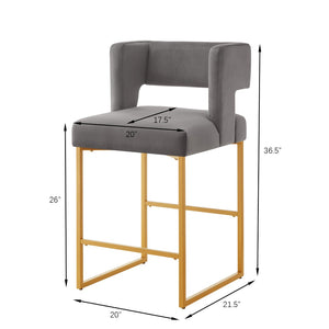 English Elm Modern Velvet Counter Stools Set of Two with Gold Iron Frame and Square Open Back Dark Gray W2186P171943