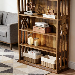 English Elm Display Cabinet Wall Mounted 5 Tier Glass Door Shelving for Collectibles Matte Black T3971P446981
