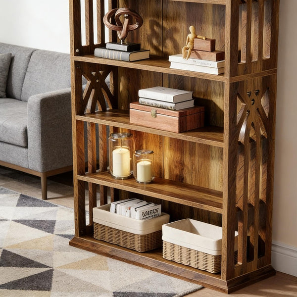 English Elm Display Cabinet Wall Mounted 5 Tier Glass Door Shelving for Collectibles Matte Black T3971P446981