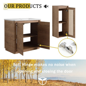 English Elm 36'' Freestanding Bathroom Vanity With Glossy Ceramic Sink & Soft-Close Doors For Stylish Storage W999S00402