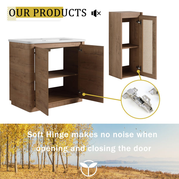 English Elm 36'' Freestanding Bathroom Vanity With Glossy Ceramic Sink & Soft-Close Doors For Stylish Storage W999S00402