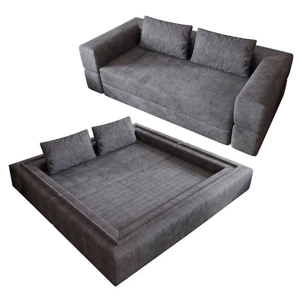 English Elm Sofa Convertible Memory Foam Sleeper Couch with Rectangle Pillow & Removable Cushions, Modern Chenille Lounge for Bedroom Grey W3670P355586