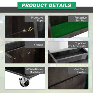 English Elm Gray Wooden Golf Organizer Rack with Drawers for Garage Club Bag Shoe Storage Gray W1422P296368