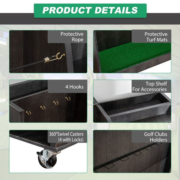 English Elm Gray Wooden Golf Organizer Rack with Drawers for Garage Club Bag Shoe Storage Gray W1422P296368