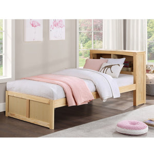 English Elm Modern Twin Platform Bed with Bookcase Headboard in Warm Natural Pine Wood Finish B011S02420