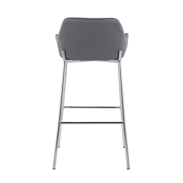 English Elm Daniella Contemporary Bar Stool Set Of 2 In Chrome Metal & Grey Faux Leather - Modern Comfort Design B202S00543
