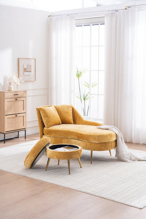English Elm 58'' Chenille Chaise Lounge with Footstool Pocket Spring Comfort for Bedroom Living Room Yellow W2363S00091