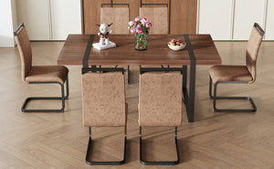 English Elm Table With 6 Industrial Style Brown Techno-Fabric Chairs - Walnut Rectangular Dining Set, 71"X39.3" W1151S02439-GIGA