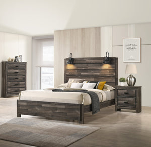 English Elm 1pc Rustic Contemporary Chest with Five Deep Drawers, Black Handles, Space-Saving Wooden Bedroom Storage Antique brown 38.27 L x 18.58 W x 56.89 H B011P230845