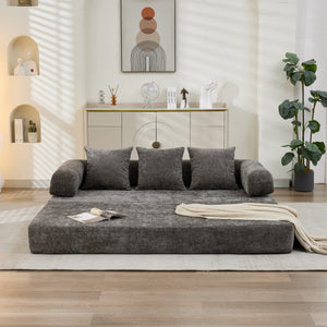 English Elm Comfy Convertible Folding Mattress Couch with Chenille Comfort, Space-Saving Floor Sofa Bed 3-Tier Gray W1143P364840