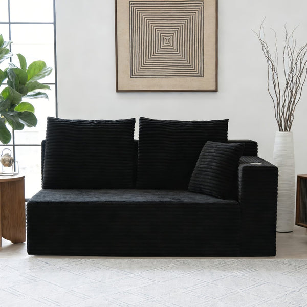 English Elm Sofa Modular Cloud Sectional Overstuffed Corduroy Lounging Comfort for Modern Living Rooms Black W848P309965