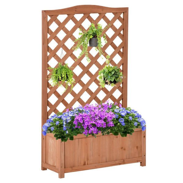 English Elm Outsunny Wooden Raised Garden Bed With Trellis, 46" Planter Box For Vegetables, Herbs & Flowers W2225P217232-GIGA