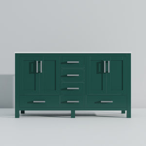 English Elm Green Double Bath Vanity 60in W x 22in D with Cultured Marble Top, Solid Wood, Soft-Close Drawers B2731P259095
