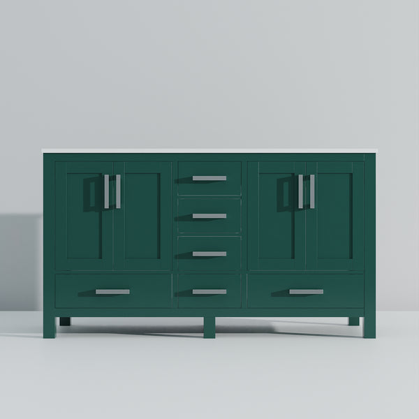 English Elm Green Double Bath Vanity 60in W x 22in D with Cultured Marble Top, Solid Wood, Soft-Close Drawers B2731P259095