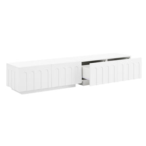 English Elm ON-TREND Elegant Arched TV Stand & Convertible Coffee Table with 4 Drawers Spacious Storage and Durable MDF Finish White N721P329091K