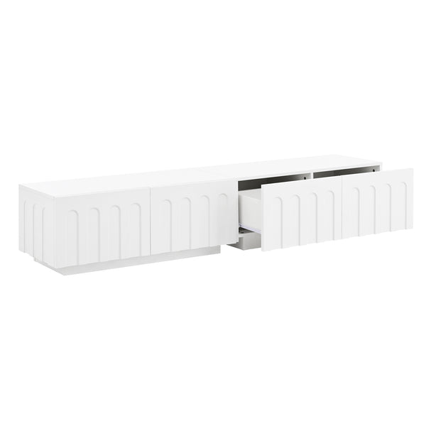 English Elm ON-TREND Elegant Arched TV Stand & Convertible Coffee Table with 4 Drawers Spacious Storage and Durable MDF Finish White N721P329091K