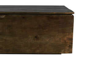 English Elm Large Rustic Trunk Coffee Table Dark Coffee Solid Wood 58" Square Farmhouse Style Rustic Mango Design with Hydraulic Hinges and Magnetic Doors B024P303937
