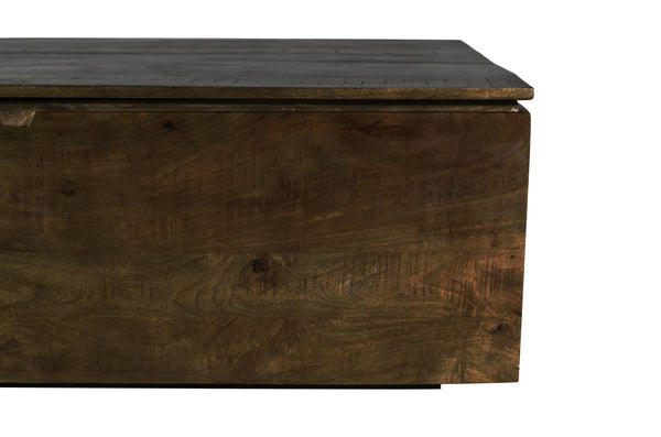 English Elm Large Rustic Trunk Coffee Table Dark Coffee Solid Wood 58" Square Farmhouse Style Rustic Mango Design with Hydraulic Hinges and Magnetic Doors B024P303937